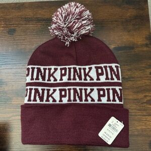 PINK Victoria's Secret Maroon Beanie with Pom-Pom